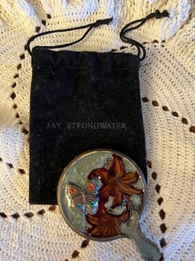 Jay Strongwater Swarovski Crystals Enamel Mini Mirror Vintage Butterfly/Hibiscus